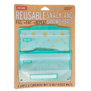 Russbe Metallic Polka Dot Reusable Snack Sandwich Bags Set of 4